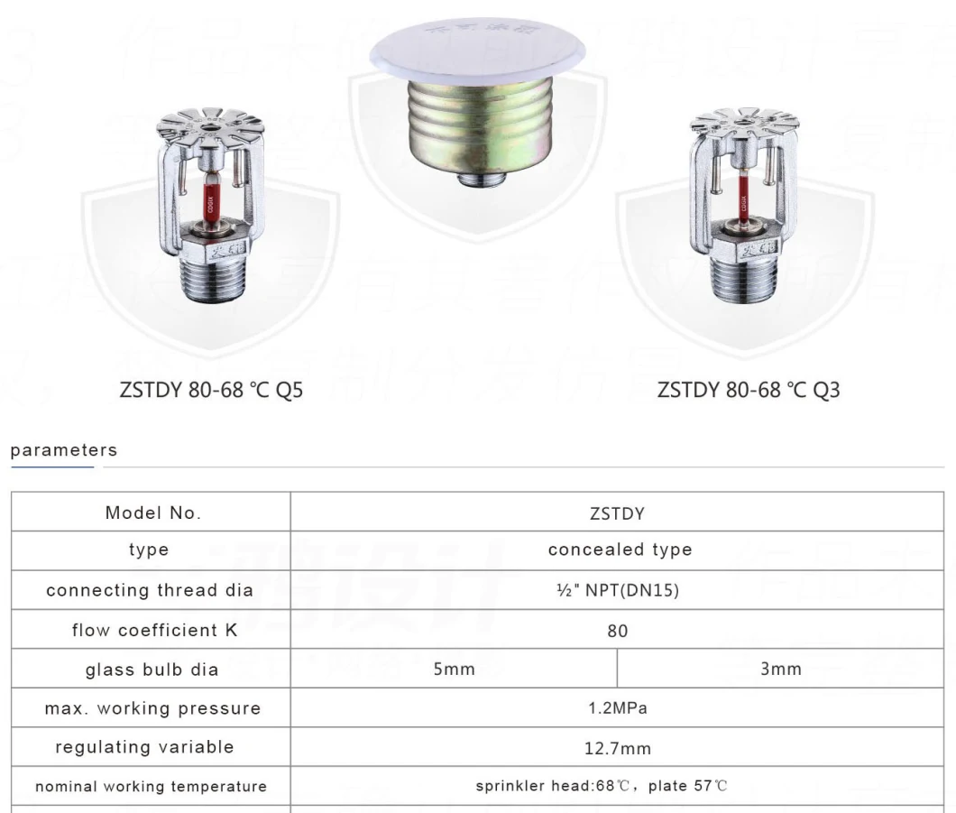 DN15 1/2inches Full Brass Concealed Type Esfr Fire Sprinkler Head for Fire Sprinkler System